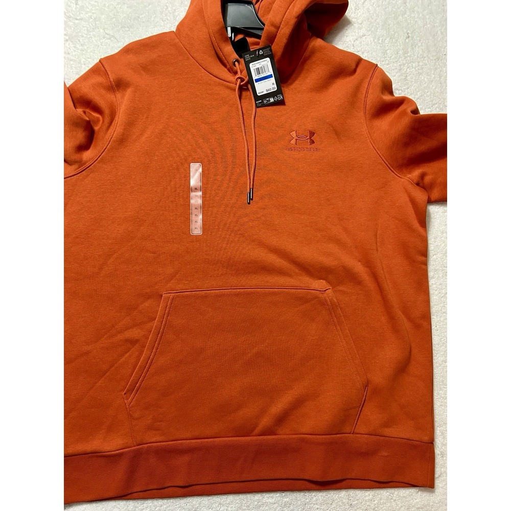 Under Armour Icon Fleece Hoodie Men's Orange Loose Fit XL (B9)